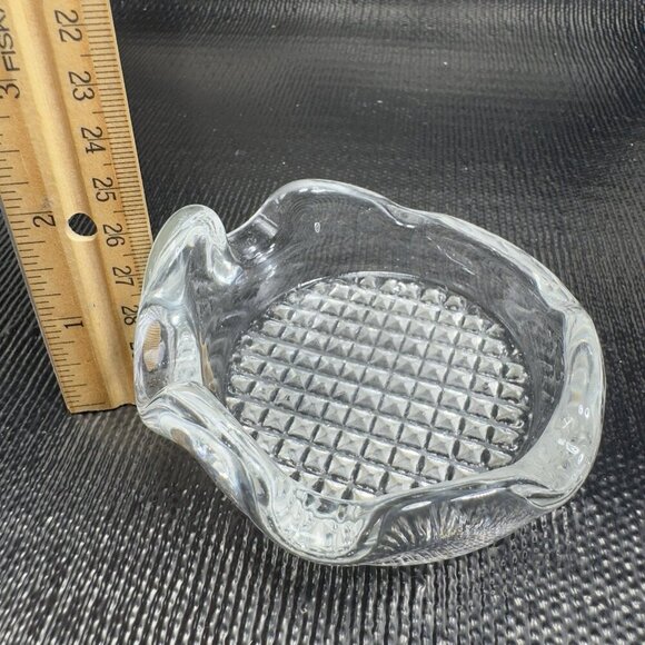 Vintage MCM Clear Glass Trinket Dish Ashtray Waffle Bottom Decorative Dish Plate - Picture 3 of 10